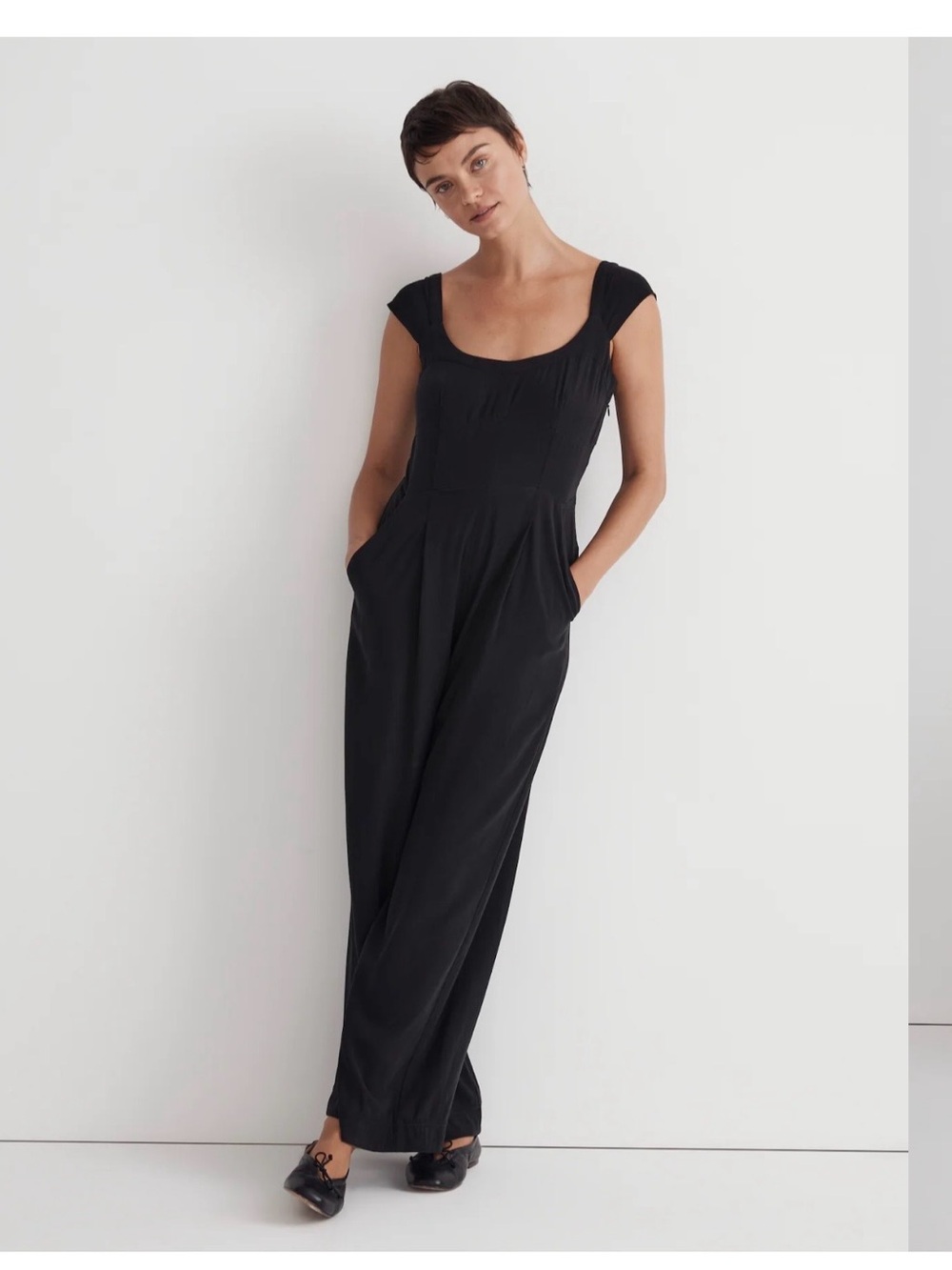 Madewell Black Scoop-Neck Cap-Sleeve Jumpsuit